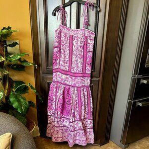 Farm Rio 100% Cotton Sweet Garden LILAC Floral Print Sleeveless Midi/Maxi Dress